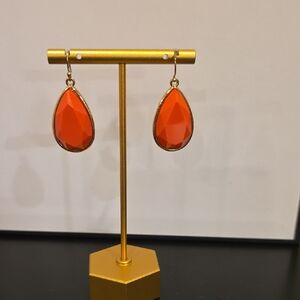 Elegant Coral And Gold Teardrop Earrings